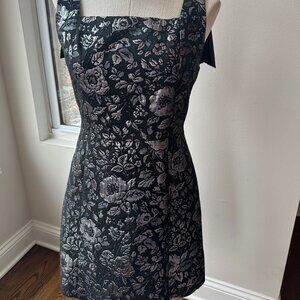 Alice + Olivia Maryann Metallic Jacquard Tie-Shoulder Minidress 12 Black Silver